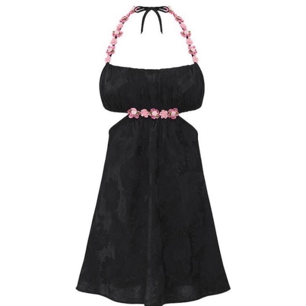 For Love And Lemons Black Mini Dress with Pink Accents